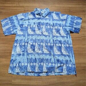 Rum Reggae Shirt Mens 3X Blue Button Up Hawaiian 100% Cotton Sail Boats Tropical